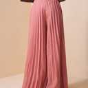 QJQ Women's Elegant Flowy Palazzo Wide Leg Pants Elastic High Waisted Loose Dressy Pleated Trousers Pink X-Small