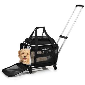Cozy Cruiser Airline Approved Top-Expanding Pet Carrier on Wheels- Extra Spacious Soft Lined Carrier! 18x11x11 (Black, Original Mesh Sides)