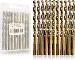 Luckyway 1/4" M35 Cobalt Drill Bits 10-Piece, Jobber Length Twist Drill Bit Set for Hard Metal, Stainless Steel, Cast Iron, Wood and Plastic, with Storage Case