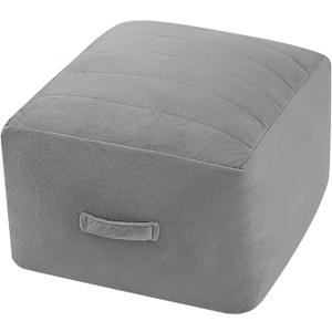 MeMoreCool Square Stuffed Pouf Ottoman Foot Rest, Floor Pouf Foot Stool with Foam Chunk Filling, Soft Stuffed Ottoman Footrest for Living Room, Light Grey