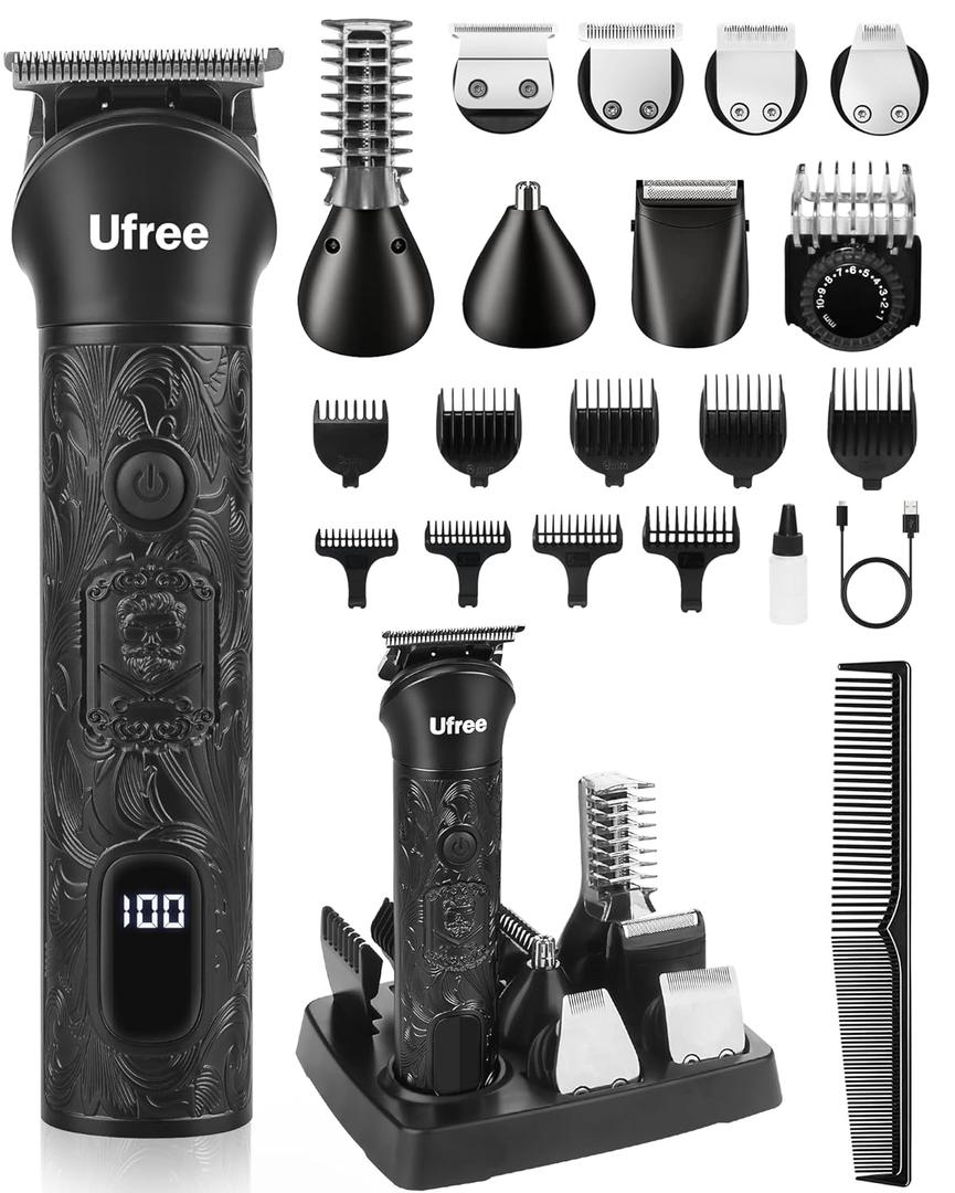 Ufree Beard Trimmer for Men, Electric Razor Shavers, Cordless Hair Clippers, 7 in 1 Beard Grooming Kit for Mustache, Body, Nose and Facial, Gifts for Men (Black)