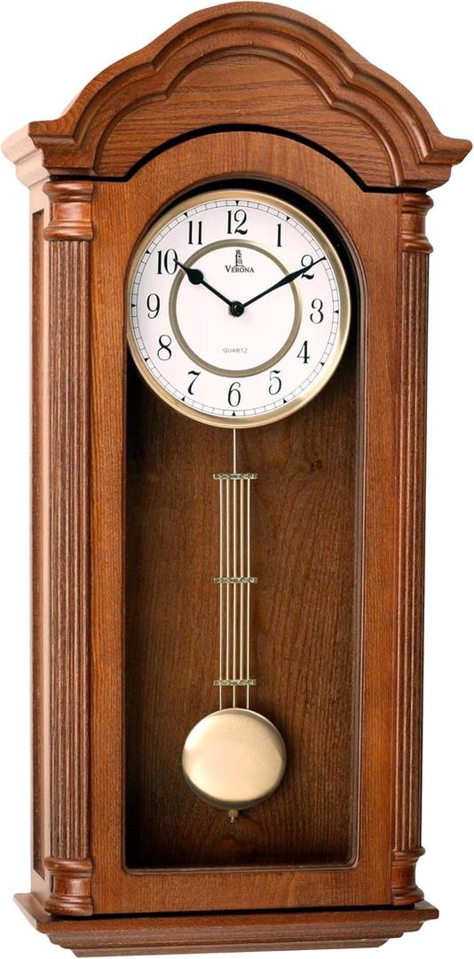 Pendulum Wall Clock Battery Operated - Large, Wooden Hanging Grandfather Wall Clock with Pendulum - Quiet, Made with Real Wood for Living Room Decor, Office & Home Dcor Gift 26x12