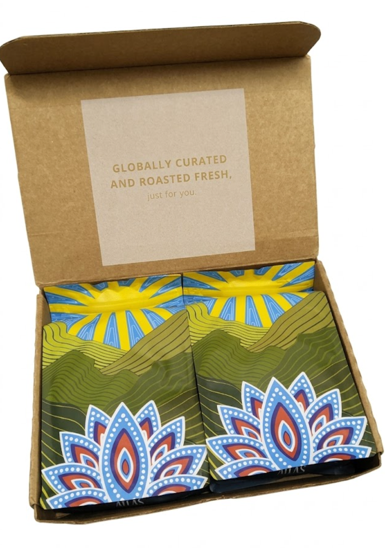 Atlas coffee Club, Rwanda, Dark Roast, Tasting Notes Raisin, Rye and Black Tea, Two packs, Whole Bean, 12oz each