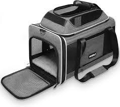 Pet Carrier with Wheels | United Delta American Frontier Airline Approved | Two Expandable Sides, Storage Pockets Adjustable Leash | Rolling Dog and Cat Carrier TSA Compliant (Dark Grey 17x11x11)
