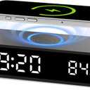 Digital LED Alarm Clock with Wireless Charging, 15W Fast Wireless Charger for Smart Phone for iPhone/Samsung, NightTime Mode Adjustable Brightness Snooze, Clock for Bedroom, Living Room, Office, Black