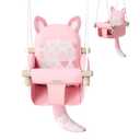 Wooden Baby Swing with Safety Belt - Adjustable Infant & Toddler Swings for Indoor/Outdoor Use, Includes Mounting Hardware (Fox Design, Pink)