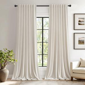 EMEMA Velvet Curtains 96 inches Ivory Room Darkening Back Tab and Rod Pocket Thermal Insulated Drapes Luxury Window Curtains for Bedroom Living Room W52 x L96 2 Panels