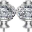 2 Pack Window Treatment Finials for 1 or 7/8 Inch Curtain Rods, Silver Drapery Rods Replacement Finials with M6 Screws, Translucent Finials Embedded with Silver Foil