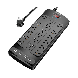 18 Outlets Surge Protector Power Strip - 6 Feet Flat Plug Heavy Duty Extension Cord with 18 Widely Outlets and 4 USB Ports, 2100 Joules, Black, ETL Listed
