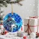 Ceramic-Style Christmas Tree Decorations, Christmas Ornaments, Double-Sided Printed Ornament Keepsakes, Holiday Decor. Xmas Gifts, Gifts for Wolf Lovers - Wolf-Themed