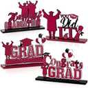 Yulejo 4 Pcs 2025 Graduation Party Decorations Wooden Class of 2025 Graduation Table Centerpieces Congratulate Graduation Table Topper for School Home Grad Ornaments Decoration Party Supply (Blue, Red)