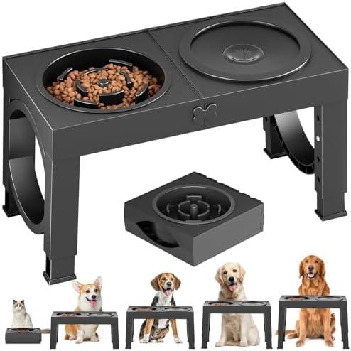 XIAZ Elevated Dog Bowls Slow Feeder Dog Bowl Stand Food and Water Bowl Set for Large Medium Sized, 4 Heights Adjustable, Non-Slip, Durable, Prevents Bloating & Improves Digestion