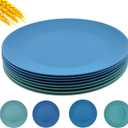 10 inch Wheat Straw Plates, Unbreakable Flat Dinner Plate Set of 8, BPA Free Dishwasher & Microwave Safe Reusable Salad Camping for Kids Kitchen (4 Color) (Blue Green)