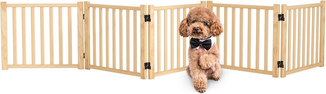 Solid Wood Freestanding Pet Gate, Nature Wood Dog Gates for Doorways The House, Pet Gate for Stairs, Unpainted Indoor Gate Safety Fence, 16.9" Height-5 Panels