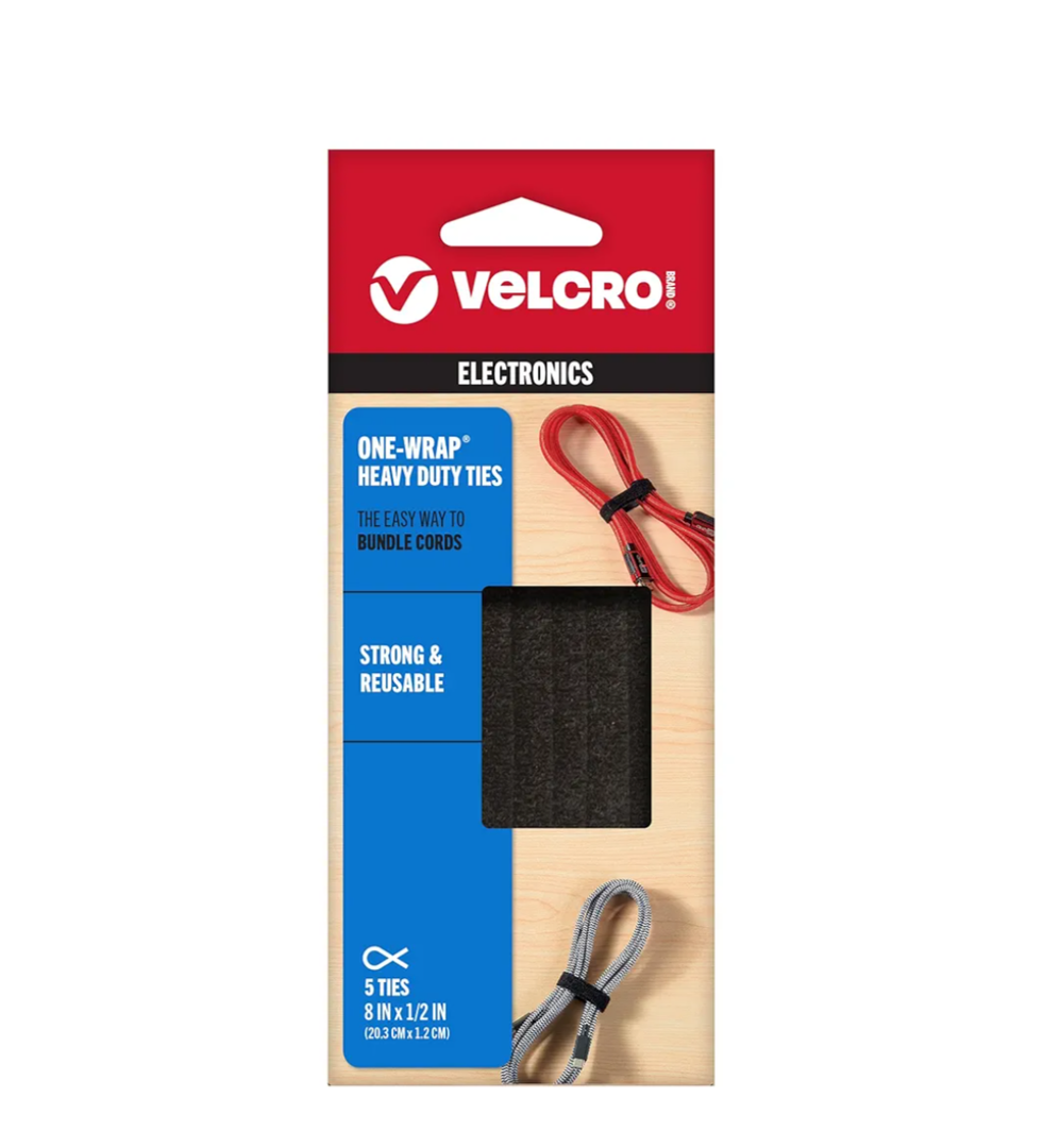 VELCRO Brand ONE-WRAP Bundling Strap – Reusable Fasteners for Keeping Cords and Cables Tidy - 8" x 1/2", 5 Ties, Black