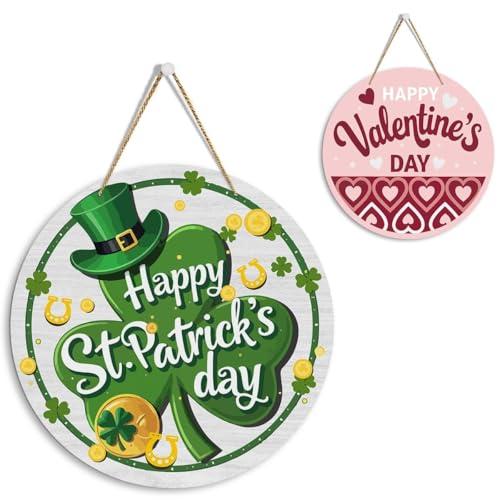 3 x Valentines Day St Patricks Day Wreaths for Front Door Reversible Valentines Day St Patricks Day Shamrock Wooden Door Sign Hanger Decorations Valentines Day St Patricks Wall Decor for Home Outdoor