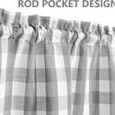 Amzdecor Grey White Buffalo Plaid Valance Linen Sheer Cafe Curtain Buffalo Check Plaid Rod Pocket Rustic Farmhouse Kitchen Window Treatment for Living Room Bedroom,1 Panel, 55''x15'',Silver Gray White
