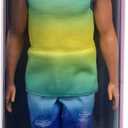 Barbie Fashionistas Ken Doll #236 with Black Hair, Wearing Blue and Green Ombre Tank with Jean Shorts and Silver Sneakers