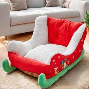 Sleigh Dog Bed, Washable and Highly Durable Indoor and Outdoor Dog Bed, Holiday Themed Red Sleigh Pet Bed, Interesting Red Sleigh Cat Dog Bed