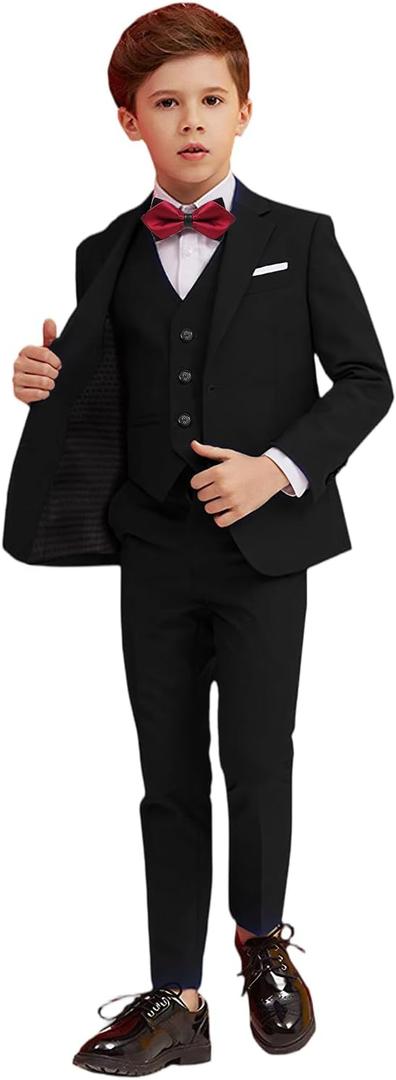 Boys' Formal Suit 5 Piece Slim Fit Suits for Boy Kids Tuxedo Toddler Wedding Ring Bearer Outfit Teen Communion Dress (2, Black(bowtie))