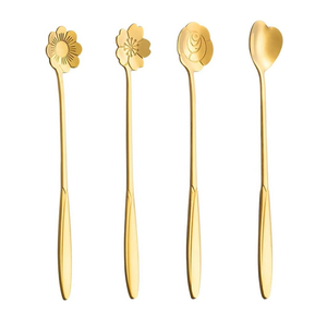 7-Inch 4 Pcs Flower Spoon Coffee Teaspoon Set, Drink Stirring Spoon for Dessert, Coffee, Ice Cream, Tea (Gold)