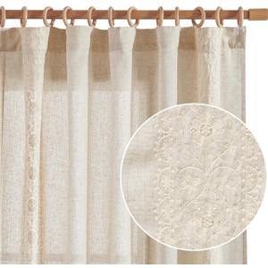 jinchan Boho Curtains for Bedroom Ivory Vintage Floral Farmhouse Curtains 84 Inches Long Linen Blend Drapes for Living Room Embroidered Light Filtering Drapes Rod Pocket Ivory on Beige 2 Panels (50"W x 84"L (Pack of 2))
