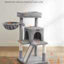 Feandrea Cat Tree, 37.8-Inch Cat Tower, Multi-Level Condo with Widened Perch, Scratching Posts and Ramp, 2-Door Cave, Hammock, Light Gray UPCT51W