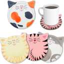Funny Cat Themed Absorbent Ceramic Drink Coasters, for Cat Lovers, Decor, Birthday, Christmas, Housewarming