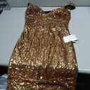 Dress The Population Womens Sloane Rounded V Neck Bodycon Midi Dress (M, Gold)