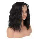 Black Hair Wig 16 Inch Medium Length for Women - Middle Part Synthetic Wavy With Adjustable Bands, Lace Hairline - Natural Look for Daily Party/Halloween Use