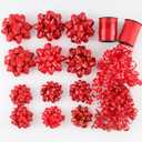DYSHIPEN 16 Pcs Gift Bows,Bows for Gift Wrapping and Presents,2 Crimped Curling Ribbons,2 Curly Bows,Christmas Bows,for Parties, Birthdays, Weddings. (Red, 3.5in+2.5in)