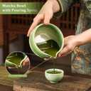 Matcha Whisk Set, 7-Piece Matcha Kit with Green Gradient Round Matcha Bowl, Whisk and Holder, Bamboo Scoop with Stand, Sifter and Tea Towel - Ideal Japanese Ceramic Tea Making Tools for Matcha Lovers