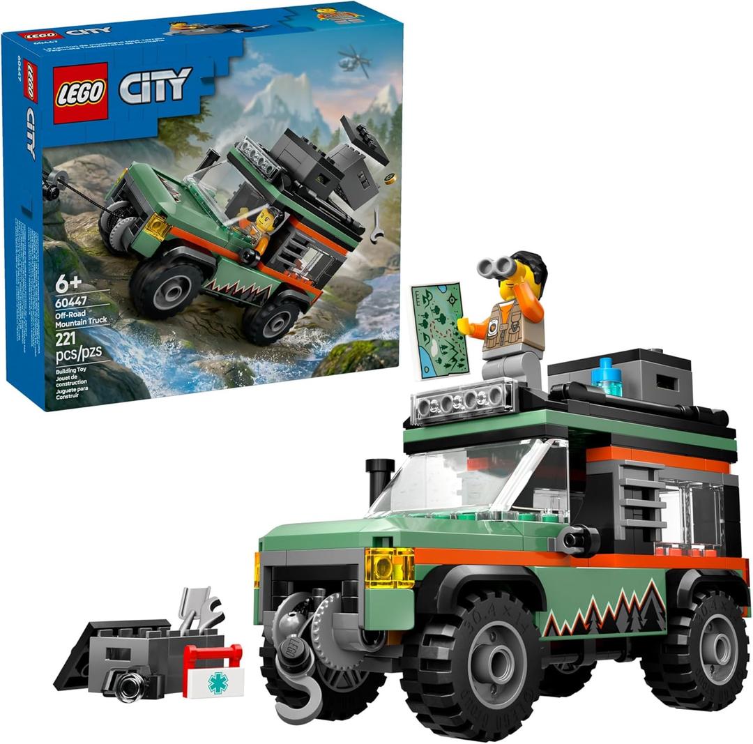 LEGO City Off-Road 4x4 Mountain Truck Toy - Building Toy Set for Kids, Boys and Girls, Ages 6+ - Fun Gift Idea for Birthdays and Holidays - with Adventurer Minifigure and Accessories - 60447