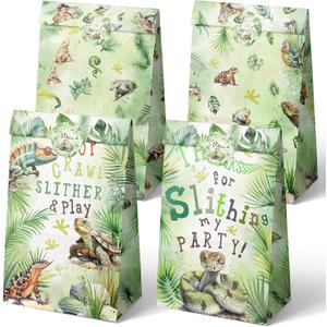 Outego 24 Reptile Party Favor Bags with Stickers Reptile Goodie Bags Reptile Party Favors for Kids Reptile Birthday Party Supplies