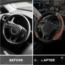 Road Comforts Leather Steering Wheel Cover - Made with PVC Leather - Anti-Slip, Universal Fit 14 1/2 inches to 15 inches - Brown