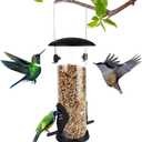 Metal Bird Feeder, Tube Bird Feeders for Outdoors Hanging, Heavy Duty Chew-Proof and Rust-Proof Tube Bird Feeder, Weatherproof & Steel Hanger, Attracting for Wild Birds (Black)