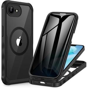 CENHUFO Magnetic Privacy Case for iPhone 16E / iPhone 17E [Compatible with Magsafe] Full Body Phone Case Built-in 9H Glass Privacy Screen Protector and Camera Protector, Shockproof Cover - Black