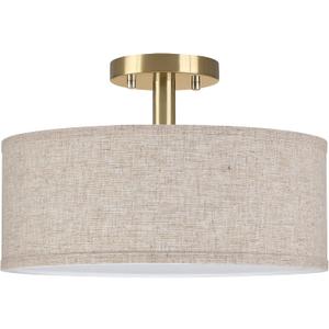 12 Inch Drum Gold Semi Flush Mount Close to 3 Light Ceiling Light Fixture,Linen Fabric Shade for Bedroom,Living Room,Dining Room Hallway