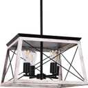 Luupyia Farmhouse Pendant Light Fixture, 4-Lights, Adjustable, Rectangular Rustic Chandeliers Farmhouse Light Fixture Vintage Island Lighting for Dining Room, Entryway and Living Room Beige (White4Light)