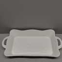 Perlette Cream Large Rectangular Ceramic Baker – 19 x 10 Inch Scalloped Oven-to-Table Stoneware Bakeware with Beaded Rim – Elegant Farmhouse Bake Dish for Lasagna, Casseroles, and Hosting