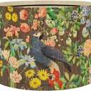 Vintage Bamboo Lamp Shade with Birds and Floral Design, Cylindrical Shape, 30x23cm, Compatible with Table and Floor Lamps (Art Deco B)