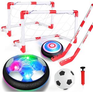 3-in-1 Hover Soccer Ball Set, Including 2 LED Hover Hockey and Soccer Ball Toys, Indoor Red & White Goals, Sports Game Toy, Soccer Gift for 4-8, 8-12 Years Old Boys