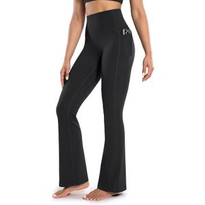 Women's Workout Flare Yoga Pants with Pockets High Waisted Bootcut Leggings Tummy Control 30'' (Medium, Black)