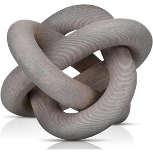 3 Link Wood Knot Decor - Hand Carved Coffee Table Decoration, Boho Chain Link Decor, Modern Shelf, Rustic Objects for Home Living Room Bedroom(Gray)