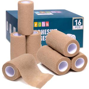 Self Adhesive Bandage Wrap, 16 Pack, 4" x5 Yards, Elastic Cohesive Bandage, Stretch Athletic Tap Wrap, Vet Wrap, Skin Color