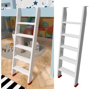 55" White Wood Bunk Bed Ladder, Lofted/Dorm/RV Bed Bunkbed Ladders with 4in Extra Wide Steps and Non-Slip Pads, Replacement Wooden Ladder for Motorhome/Camping (White, 55in /140cm)