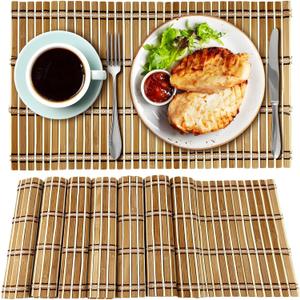 8 Pack Bamboo Placemats, Natural Anti-Slip Dining Table Mats Rustic Heat-Resistant Place Mats Rectangular Sushi Rolling Mat for Kitchen, Table Protection, Dining Room
