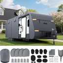 Reinforced 7 Layers Travel Trailer RV Cover, Extra-Thick Camper Cover Fits 16-18 ft RV, Waterproof Windproof for Toy Hauler with 4 Tire Covers & Tongue Jack Cover,Durable Trailer Cover for RVs (Gray - Non-Woven Fabric)