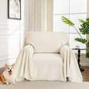 MYSKY HOME Oversized Chair Cover, Armchair Couch Cover for 1 Cushion Couch, Washable Sofa Protector with Tassel Sofa Covers Sofa Throws Sofa Slipcovers Futon Cover for Pet, Kid, 71"X91", Beige