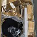 Nervure 600PCS Gold Plastic Dinnerware - Black Disposable Plates for 100 Guests - 200 Gold Disposable Plates, 300 Plastic Silverware, 100 Cups for Wedding & Party & Father's Day